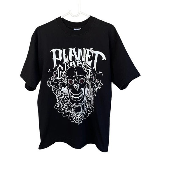 Planet of the Grapes Shirt Adult Large Black White Skull Oakland Graphic Print - Picture 1 of 5